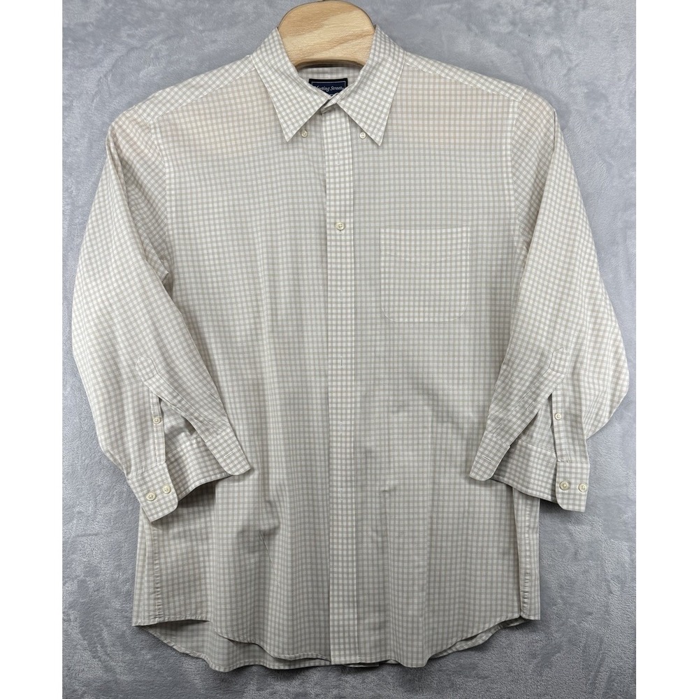 Meeting Street Beige Button Down‎ Dress Shirt Men's Size 17.5 32/33